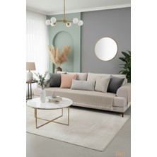 Miracolo Home Açık Bej Pamuklu Koltuk Örtüsü 115X200 Önden Saçaklı Çizgili Desenli