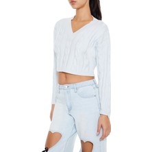 F21 Saç Örgü Detaylı Kazak