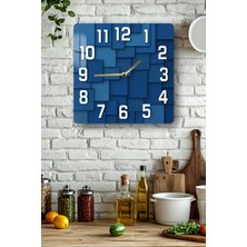KutuTR Geometrik Mavi Desenli Temperli Cam Kare Saat 33X33 cm Ebadında Uv Baskı - KCS050