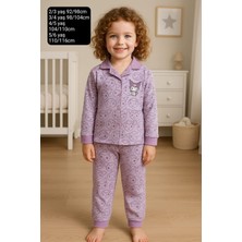 Milays Kız Çocuk Kuromi  Desenli Düğmeli  %100 Pamuklu Renkli Pijama Takımı