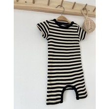 Key Kids Siyah Krem Çizgili Fitilli Organik Modal Romper  %100 Pamuk