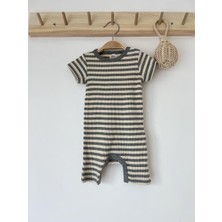 Key Kids Gri Krem Çizgili Fitilli Organik Modal Romper  %100 Pamuk
