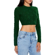 F21 Boncuk Detaylı Crop Kazak