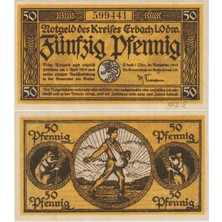 Banknoting Almanya 50 Pfennig 1918 Notgeld-Erbach. Çil.