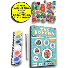 Renkli Taş Boyama Seti, Doğal Taşlar, Akrilik Boya, Fırça ve Ahşap Dahil