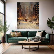 Artarilion Kanvas Dikey Duvar Tablosu Kanvas Karlı Şehir Ev Ofis Salon Modern Duvar Tablosu