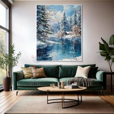Artarilion Kanvas Dikey Duvar Tablosu Kanvas Kar Göl Kulube Ev Ofis Salon Modern Duvar Tablosu