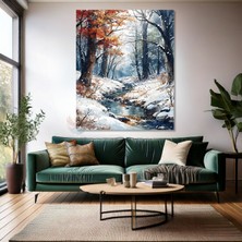 Artarilion Kanvas Dikey Duvar Tablosu Kanvas Nehir ve Karlı Orman Ev Ofis Salon Modern Duvar Tablosu