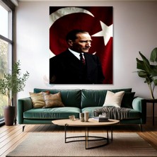 Artarilion Kanvas Dikey Duvar Tablosu Kanvas Atatürk ve Bayrak Ev Ofis Salon Modern Duvar Tablosu