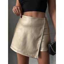 Wovna Taşlı Şort Etek Deri Gold H240018