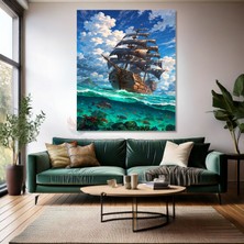 Artarilion Kanvas Dikey Duvar Tablosu Kanvas Gemi ve Balıklar Ev Ofis Salon Modern Duvar Tablosu