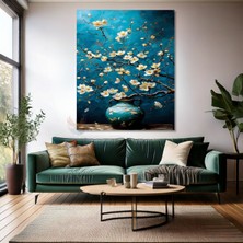 Artarilion Kanvas Dikey Duvar Tablosu Kanvas Mavi Vazodaki Çiçekler Ev Ofis Salon Modern Duvar Tablosu