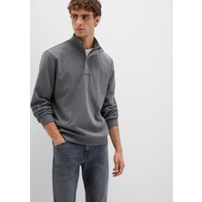 Mavi Düğme Detaylı Dik Yaka Gri Sweatshirt 0S10472-80018