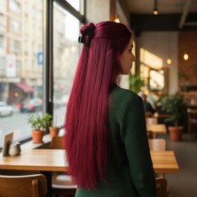 Marsilyan Fiber Sentetik Düz Yarım Ay + 2 Yan Çıt Çıt - Kızıl