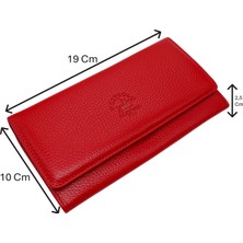 Westpolo Hakiki Deri Kağıt Para ve Bol Kart Bölmeli Fermuarlı ve Patlı Kadın Cüzdanı - Kırmızı