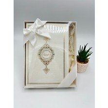 2'li Krem Çeyizlik ve Hediyelik Seti, Yaldızlı Kuran-I Kerim ve Tesbih