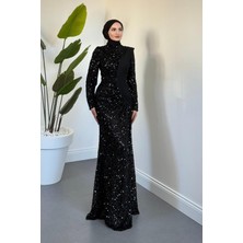 Merven Akyüz  Felina Önden Drape Balık Abiye Siyah