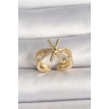 Skygo Pirinç Gold Renk Ayarlanabilir Ziron Taşlı Kadın Yüzük - TJ-BYK3603