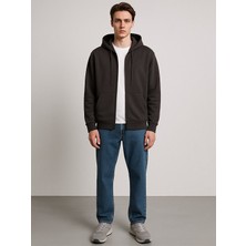 LTB Kapüşonlu Fermuarlı Cepli Basıc Antrasit Sweatshırt