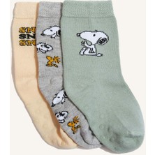 DeFacto Erkek Bebek Snoopy Kaydırmaz Taban 3'lü Pamuklu Uzun Çorap F2747A5NS