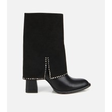 Hotiç 01BOH314970A100 KADIN Siyah Pantolon Görünümlü Zımbalı Kalın Topuklu Bot