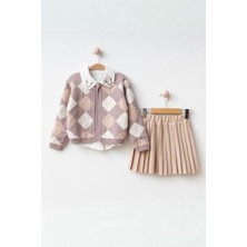 Miniğimin Cicileri Minigimin Cicileri Tavşan Yaka Detaylı Triko  Kız Çocuk 3 lü takım - Mor