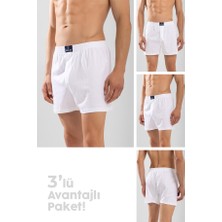 Baykar Erkek Pamuklu Rahat Kesim Havlu Bel Boxer 3'lü Paket Beyaz