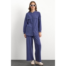 Olcay Bisiklet Yaka Önü Patlı Premium Sweat Ikili Takım Indigo 9384-TK