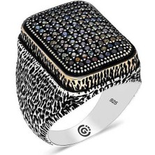 Gumush Gümüş Siyah Zirkon Taşlı Kare Erkek Yüzük