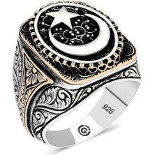 Gumush Gümüş Ay yıldız Oval Erkek Yüzük