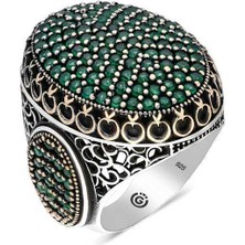 Gumush Gümüş Yeşil Zirkon Taşlı Oval Erkek Yüzük