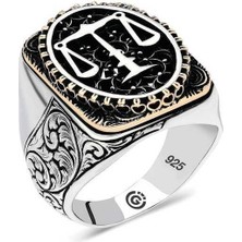 Gumush Gümüş Adalet Terazisi Oval Erkek Yüzük