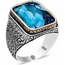 Gumush ​Gümüş Turkuaz Taşlı Kare Erkek Yüzük