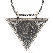 Gumush Gümüş Üçgen İçi Açılabilen Osmanlı Arma Muskalık Kolye