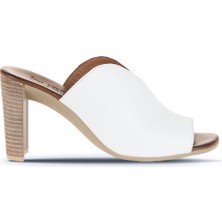 Bueno Shoes Beyaz Deri Kadın Topuklu Terlik 01WN4105 01WN4105