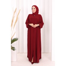 Bym Fashion Fermuarlı Kol Manşetleri Büzgülü Mevlana Ferace 6007 Bordo