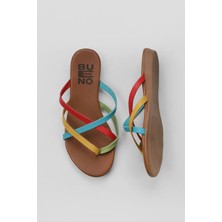 Bueno Shoes Yeşil Multi Deri Kadın Parmak Arası Terlik 01WU7458 01WU7458