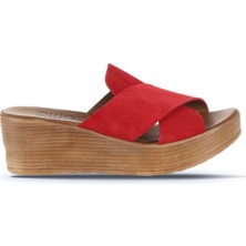 Bueno Shoes Kırmızı Alf Süet Kadın Dolgu Topuklu Terlik 01WA4703 01WA4703