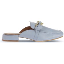 Bueno Shoes Mavi Açık Deri Kadın Topuklu Terlik Günlük Kullanıma Uygun Konforlu Tasarım