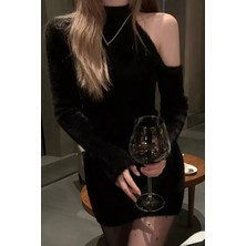 Gülseli Tek Omuz Dekolteli Angora Kumaş Triko Elbise P-00018845