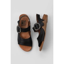 Bueno Shoes Siyah Deri Kadın Düz Sandalet 01WU7600 01WU7600