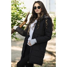 1Tarz Kışlık Su Geçirmez Eldiven Detaylı Uzun Kadın Şişme Mont