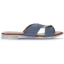 Bueno Shoes Mavi Yeşil Alf Süet Kadın Düz Terlik 01WA3016 01WA3016