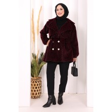 Bym Fashion Leopar Düğmeli Kaban 70059-1 Bordo