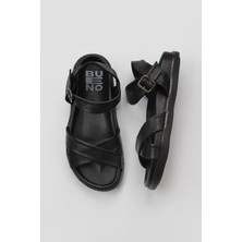 Bueno Shoes Siyah Deri Kadın Düz Sandalet 01WU5830 01WU5830