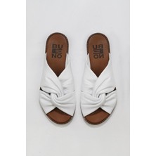 Bueno Shoes Beyaz Deri Kadın Düz Terlik 01WU8210 01WU8210
