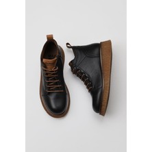 Bueno Shoes Siyah Deri Kadın Düz Bot 01WV5204 Dana Derisi Dış Materyal ile 2,5 cm Topuk
