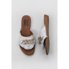 Bueno Shoes Beyaz Deri Kadın Düz Terlik 01WU7408 01WU7408