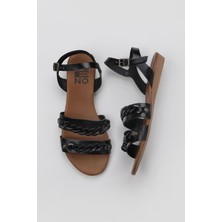 Bueno Shoes Siyah Parlak Deri Kadın Düz Sandalet 01WU7434 01WU7434