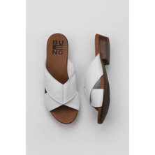 Bueno Shoes Beyaz Deri Kadın Az Topuklu Terlik 01WN0402 01WN0402